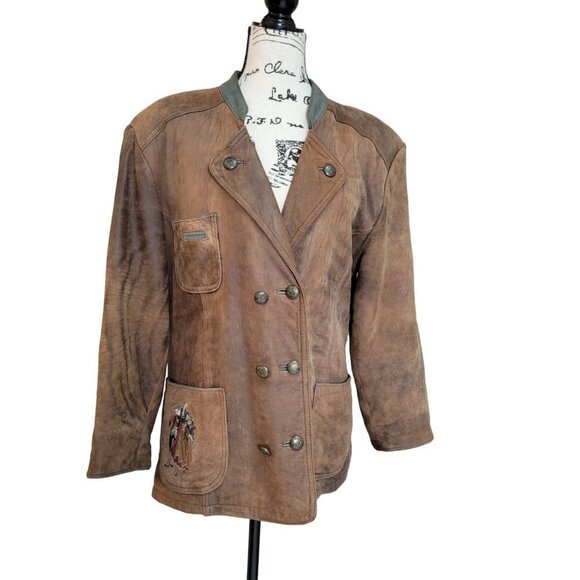 Vintage Leather Sound Double Breasted Brown Jacket - Size 6 - Picture 1 of 16